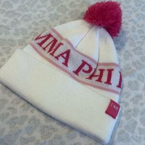 Gamma Phi Beta beanie. Pink and white. One size fits most